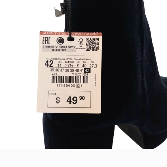 NWT | Zara Women's Teal Velvet Platform Ankle Boots | Size US 11 - Picture 7 of 8